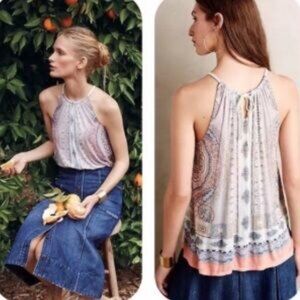 Anthropologie Bohemian Deletta Rope Tie Halter Tank top Paisley Size Medium